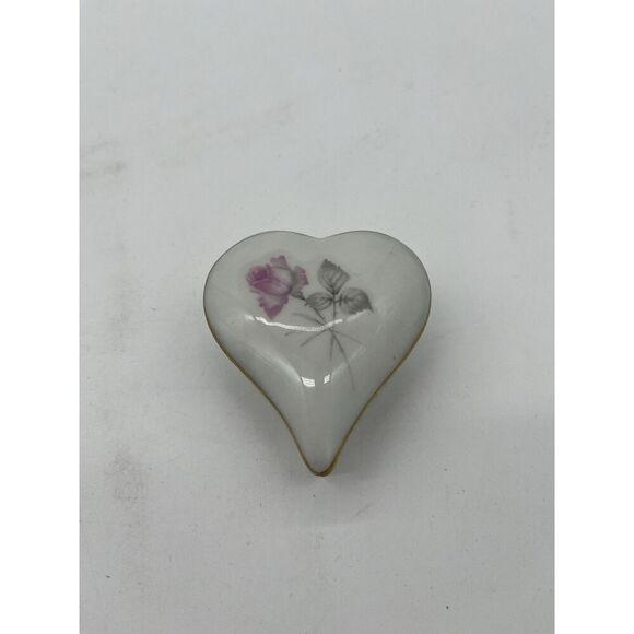 Porcelain Heart Shaped Trinket Jewelry Box Vintage Purple Floral - Picture 1 of 6